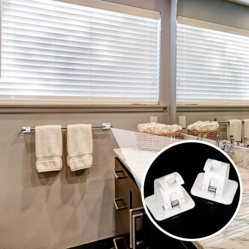 TEKCOOL No Drill Plastic Curtain Rod Brackets No Drilling Self Adhesive Curtain Rod Holder Hooks Nail Free Adjustable Curtain Rod Hooks Curtain Hangers (2PCS White) - Image 2