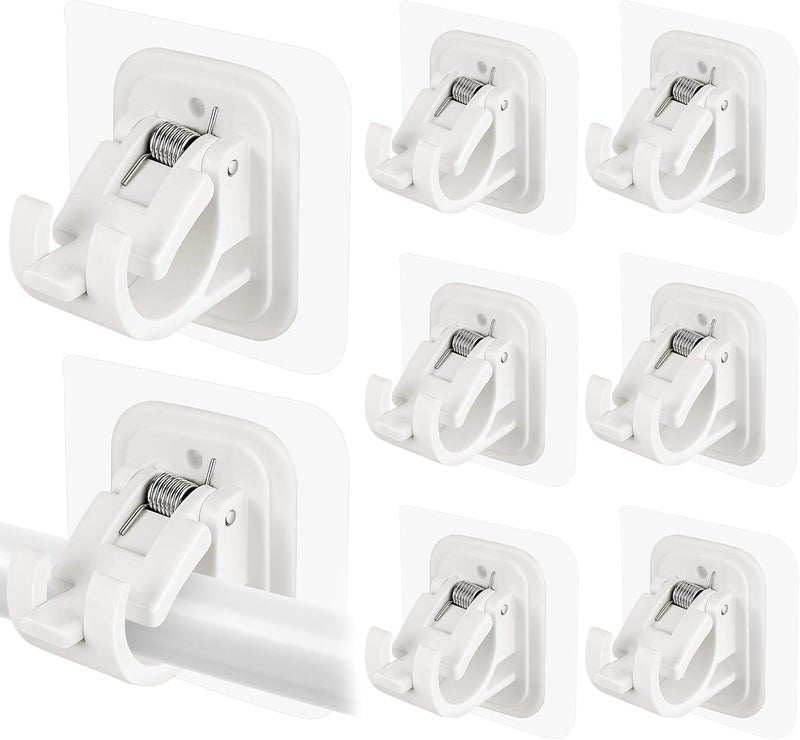 TEKCOOL No Drill Plastic Curtain Rod Brackets No Drilling Self Adhesive Curtain Rod Holder Hooks Nail Free Adjustable Curtain Rod Hooks Curtain Hangers (2PCS White) - Image 1