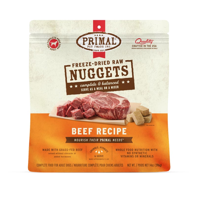 Primal Pet Foods Primal Freeze Dried Raw Dog Food Nuggets, Beef, Complete & Balanced Meal, Also Use as Topper or Treat, Premium, Healthy, Grain Free, High Protein Raw Dog Food, 14 oz - Image 1