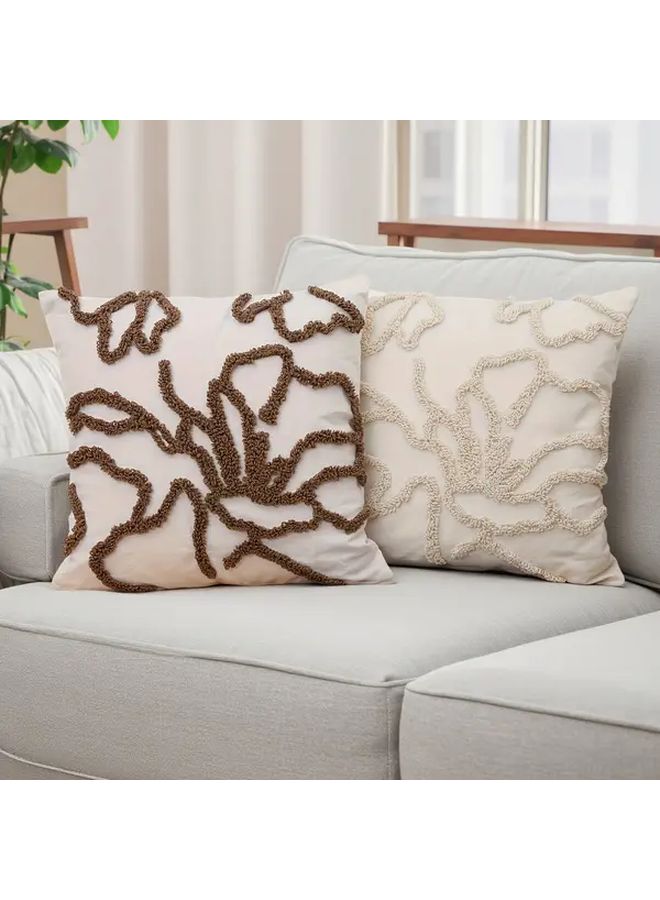 Beige Boho Pillow Covers 2pcs Embroidery Tufted Cushion Cases For Sofa - Image 1