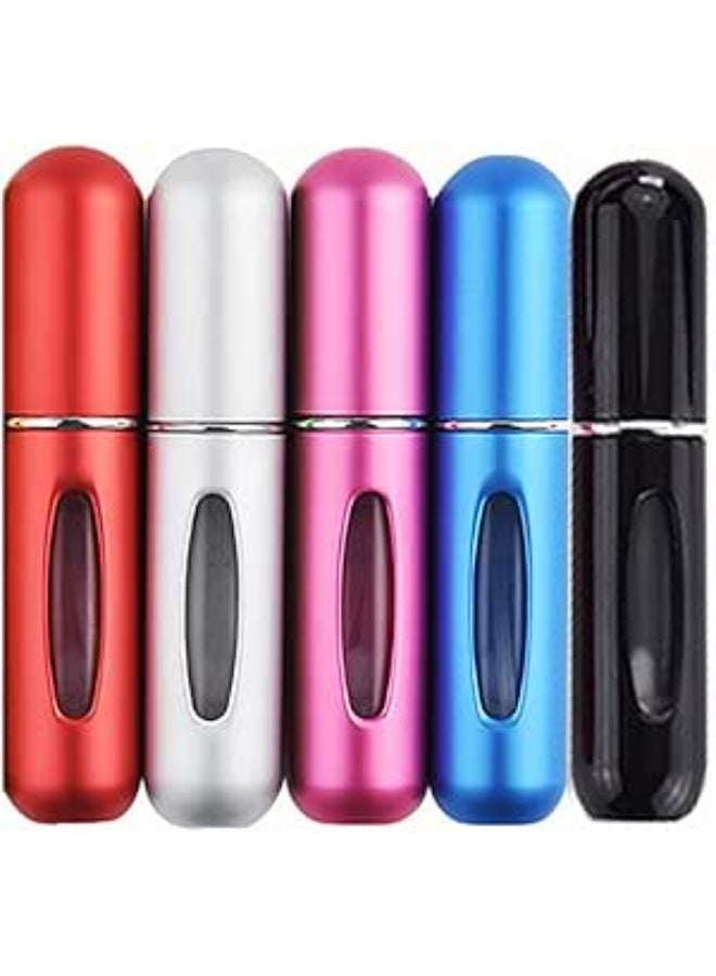 5 Pcs Perfume Spray Bottles – 5ml Portable Mini Refillable Perfume Atomizer Bottles for Travel, made of aluminum with a sleek metal finish. Lightweight and easy to carry, perfect for storing your favorite fragrance on the go. - Image 1