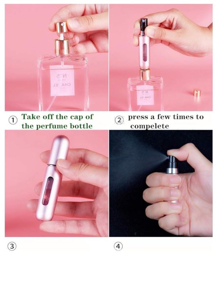 5 Pcs Perfume Spray Bottles – 5ml Portable Mini Refillable Perfume Atomizer Bottles for Travel, made of aluminum with a sleek metal finish. Lightweight and easy to carry, perfect for storing your favorite fragrance on the go. - Image 4