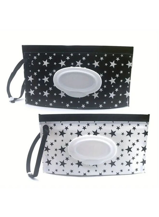 Black Reusable Portable Wet Wipe Pouch 2pcs Set Travel Wipe Dispenser Containers - Image 1