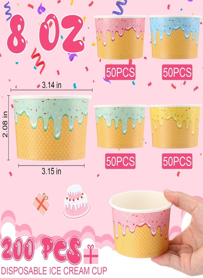 Ninehaoou 200 Pcs Ice Cream Cups Bulk Paper Disposable Dessert Bowls Ice Cream Bowls Paper Dessert Cups Sundae Soup Yogurt Cold or Hot Food Party Supplies for Summer Party Decoration (8 oz) - Image 2