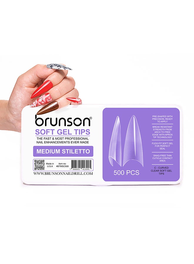 brunson نصائح أظافر زائفة جل ناعم C-Curl شفاف متوسط ستيلتو 500 قطعة BTMSC500 - Image 3