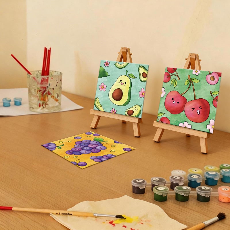 Anseal 12 Packs Pre Drawn Canvas to Paint, 4" X 4" Fruits Pre-Printed Paint Party, Pre Stretched Canvas Outline Painting Boards for Paint Lovers, Party Favor (Fruit) - Image 5