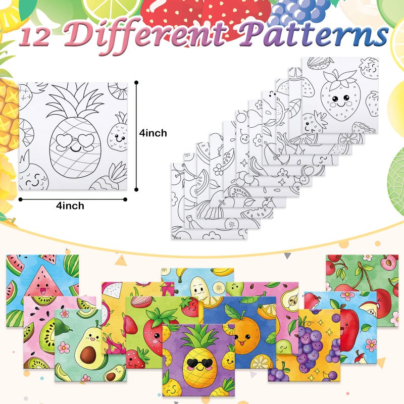 Anseal 12 Packs Pre Drawn Canvas to Paint, 4" X 4" Fruits Pre-Printed Paint Party, Pre Stretched Canvas Outline Painting Boards for Paint Lovers, Party Favor (Fruit) - Image 4