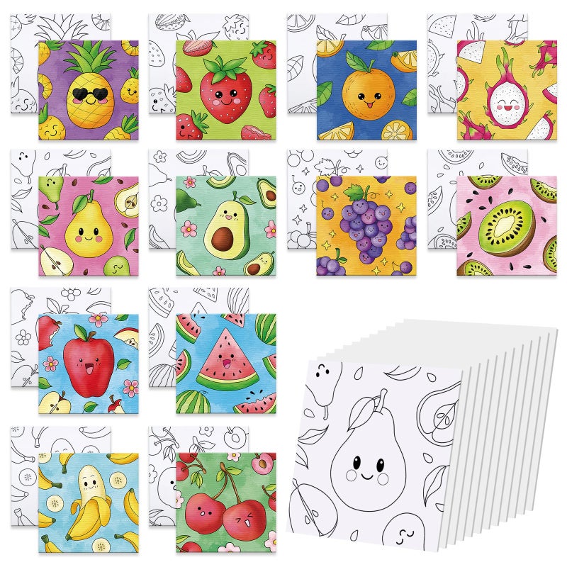 Anseal 12 Packs Pre Drawn Canvas to Paint, 4" X 4" Fruits Pre-Printed Paint Party, Pre Stretched Canvas Outline Painting Boards for Paint Lovers, Party Favor (Fruit) - Image 1