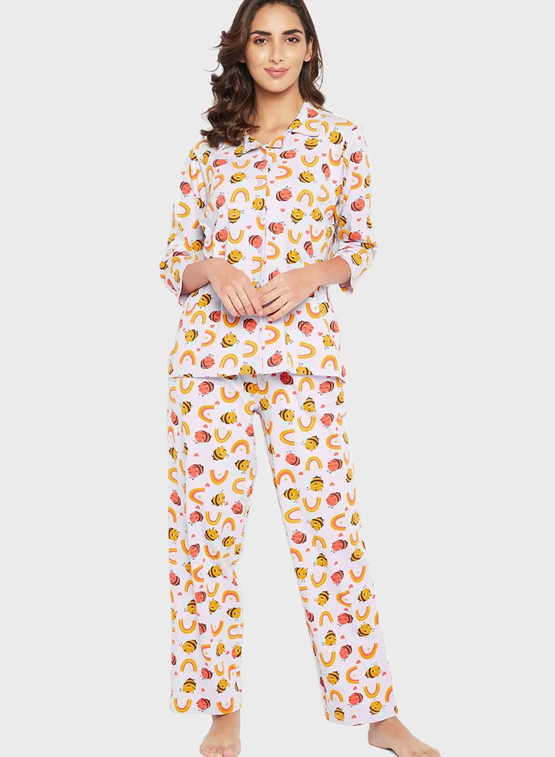 Clovia Printed Shirt & Pyjama Set