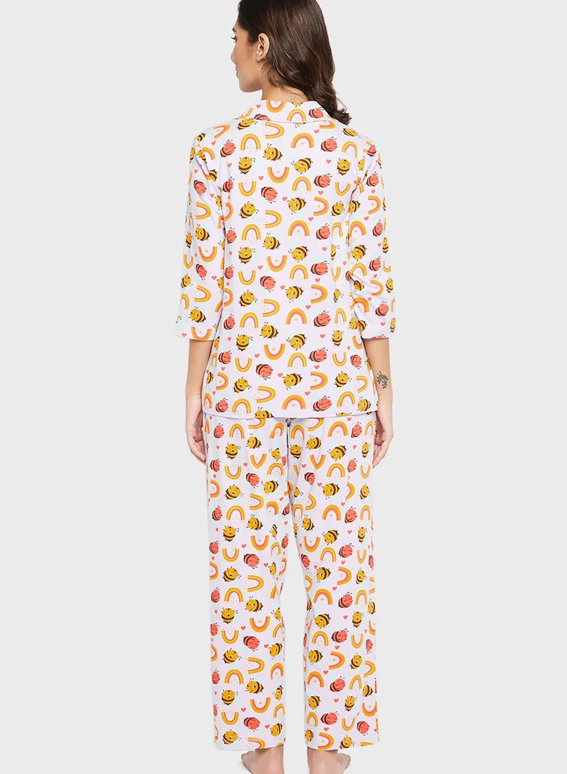 Clovia Printed Shirt & Pyjama Set