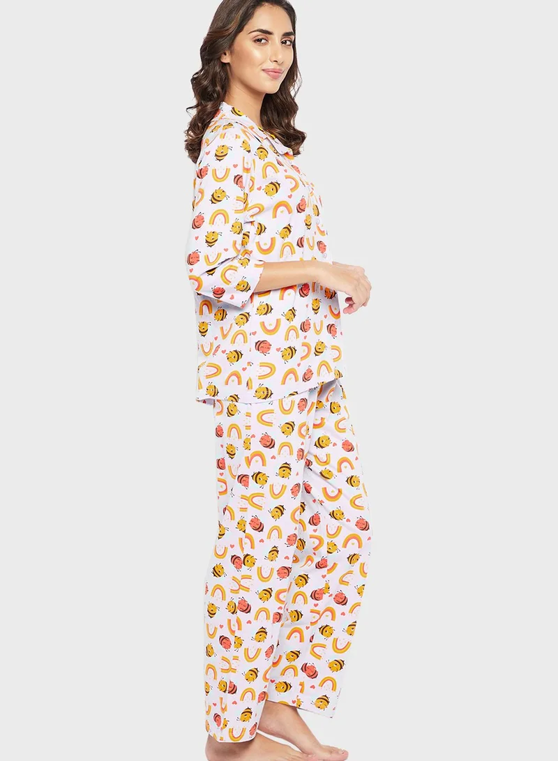 Clovia Printed Shirt & Pyjama Set