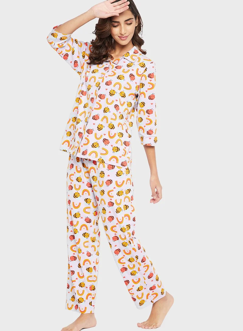 Clovia Printed Shirt & Pyjama Set