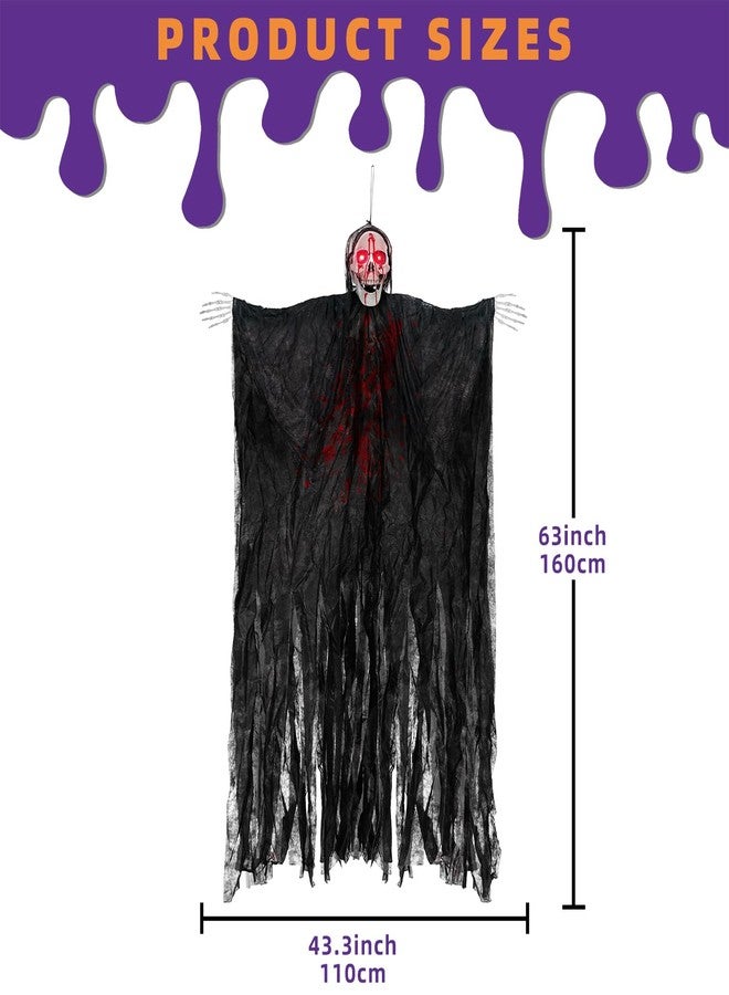 Kendane Halloween Decorations Outdoor and Indoor,67" Scary Hanging Ghosts,Halloween Grim Reaper Skeleton with Light-Up Eyes and Creepy Sound,Party Decorations for Yard,Haunted House Decor - Image 3