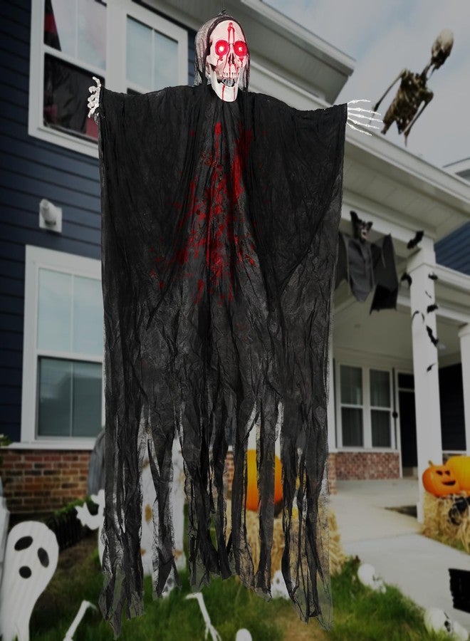 Kendane Halloween Decorations Outdoor and Indoor,67" Scary Hanging Ghosts,Halloween Grim Reaper Skeleton with Light-Up Eyes and Creepy Sound,Party Decorations for Yard,Haunted House Decor - Image 2