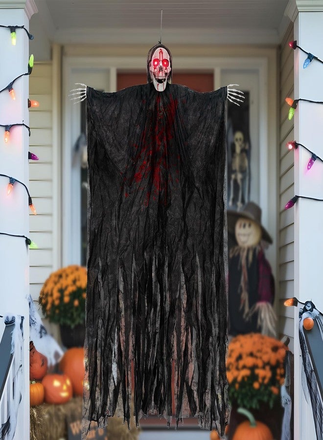 Kendane Halloween Decorations Outdoor and Indoor,67" Scary Hanging Ghosts,Halloween Grim Reaper Skeleton with Light-Up Eyes and Creepy Sound,Party Decorations for Yard,Haunted House Decor - Image 1