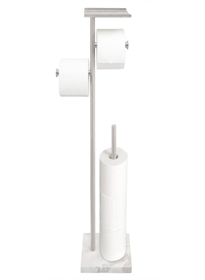 GZILA Toilet Paper Holder Stand with Shelf, Marble Base Heavy Free Standing Toilet Paper Double Roll Holders SUS304 Stainless Steel Brushed Nickel, Storages 4 Reserve Rolls Dispenser - Image 2