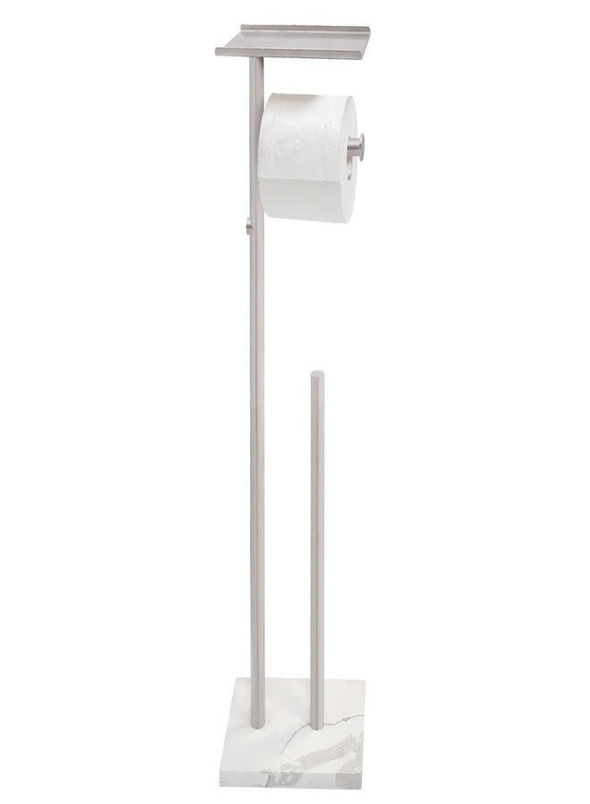 GZILA Toilet Paper Holder Stand with Shelf, Marble Base Heavy Free Standing Toilet Paper Double Roll Holders SUS304 Stainless Steel Brushed Nickel, Storages 4 Reserve Rolls Dispenser - Image 1