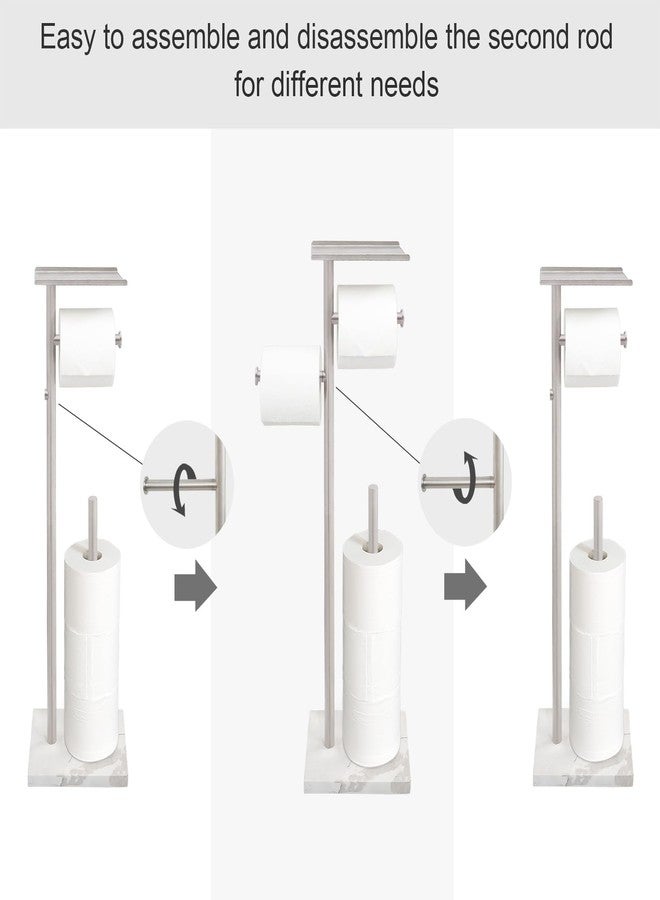 GZILA Toilet Paper Holder Stand with Shelf, Marble Base Heavy Free Standing Toilet Paper Double Roll Holders SUS304 Stainless Steel Brushed Nickel, Storages 4 Reserve Rolls Dispenser - Image 4