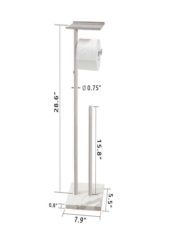 GZILA Toilet Paper Holder Stand with Shelf, Marble Base Heavy Free Standing Toilet Paper Double Roll Holders SUS304 Stainless Steel Brushed Nickel, Storages 4 Reserve Rolls Dispenser - Image 3