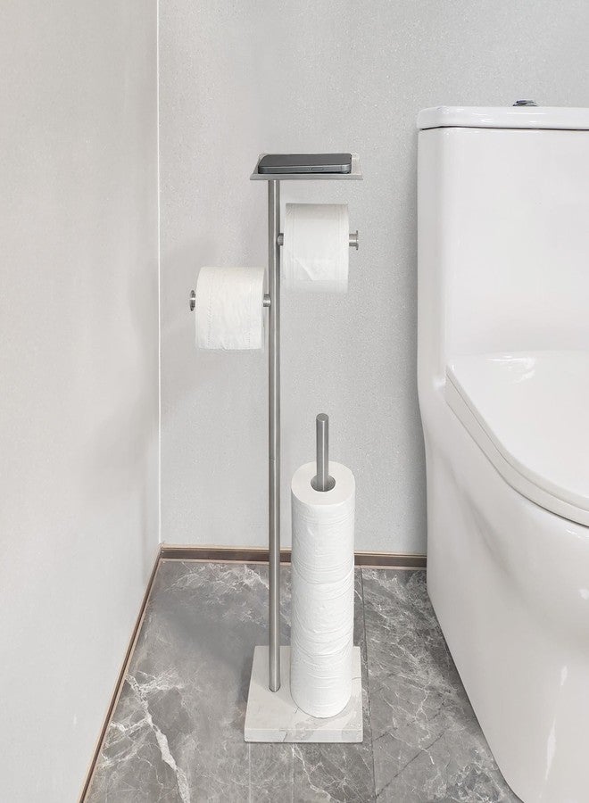 GZILA Toilet Paper Holder Stand with Shelf, Marble Base Heavy Free Standing Toilet Paper Double Roll Holders SUS304 Stainless Steel Brushed Nickel, Storages 4 Reserve Rolls Dispenser - Image 5