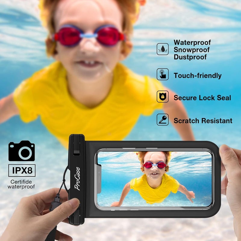 Procase 2 Pack Waterproof Phone Pouch Case, 7" Universal Underwater Cellphone Dry Bag for iPhone 17 Air 16 15 14 13 Pro Plus Max 12 11, Galaxy S24 S23 S22 Ultra Pixel -Black - Image 3