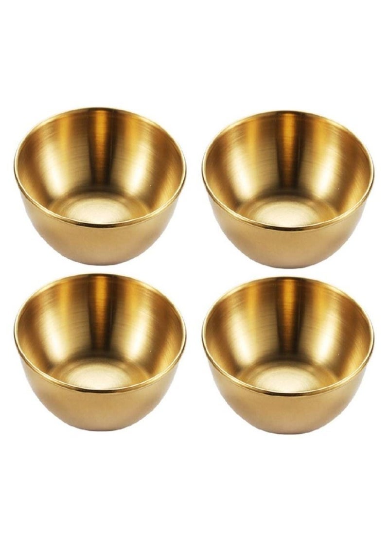 4pcs Stainless Steel Dip Bowls Round Seasoning Dishes Sushi Dipping Bowl Saucers Bowl Mini Appetizer Plates Seasoning Dish Saucer Plates (Gold)