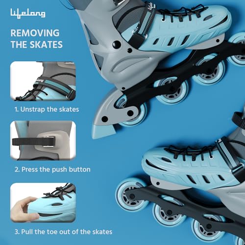 Lifelong Skating Shoes - Roller Skate Shoes - 4 Wheels Inline Skates - Skating Shoes for Boys & Girls - Skate Scooter - Liner Skates - Roller Shoes - 1 Pair of Skates, Blue, S (20.5-23 cm) - Image 3