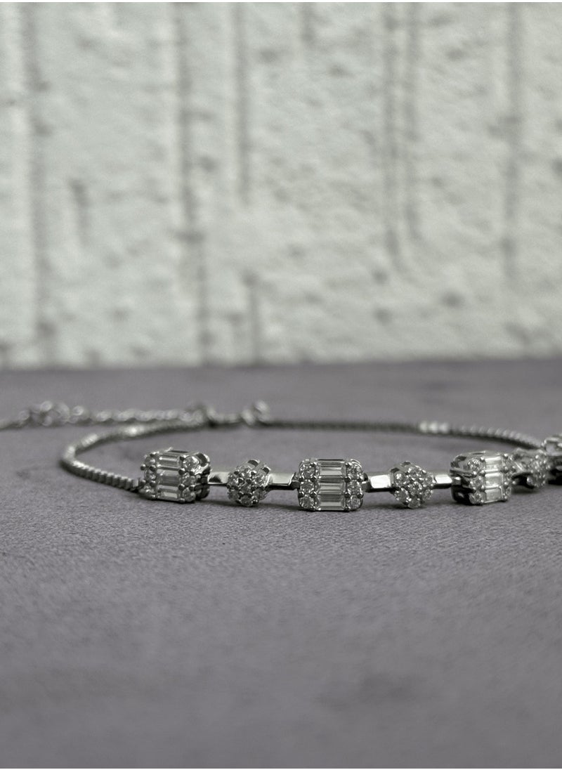 Al Kasr Jewelry Celestial Grace Bracelet - Adjustable Sterling Silver 925 with Zircon and Baguette Stones - Plated Rhodium White Gold 18K  - Image 1