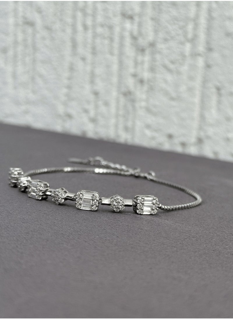 Al Kasr Jewelry Celestial Grace Bracelet - Adjustable Sterling Silver 925 with Zircon and Baguette Stones - Plated Rhodium White Gold 18K  - Image 5