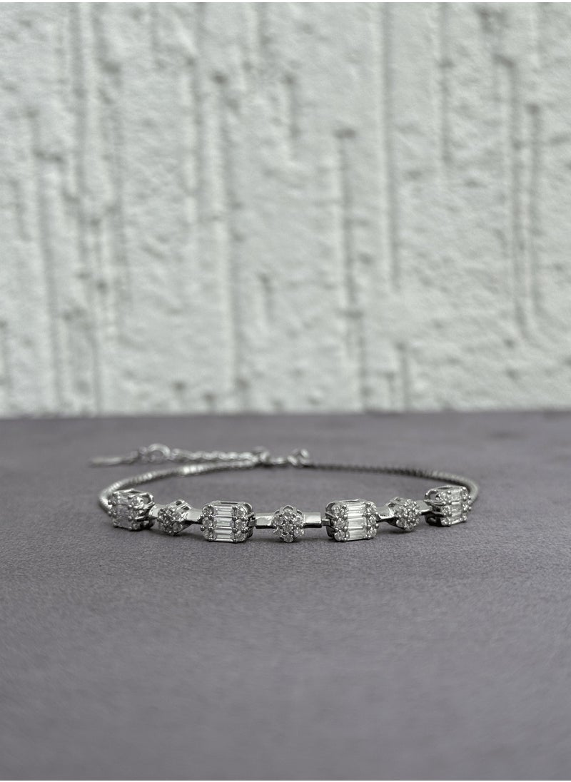 Al Kasr Jewelry Celestial Grace Bracelet - Adjustable Sterling Silver 925 with Zircon and Baguette Stones - Plated Rhodium White Gold 18K  - Image 4