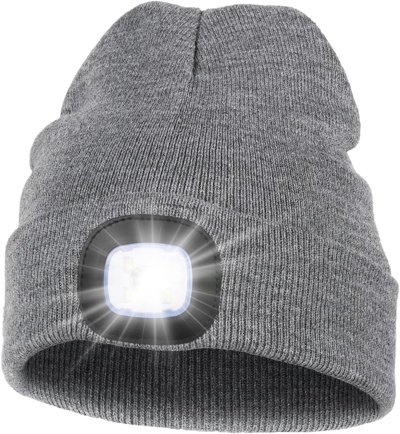 MELASA Unisex Hat with Light, USB Rechargeable Hands Free Headlamp LED Beanie, Winter Gifts for Men Dad Father Husband Him - Image 1