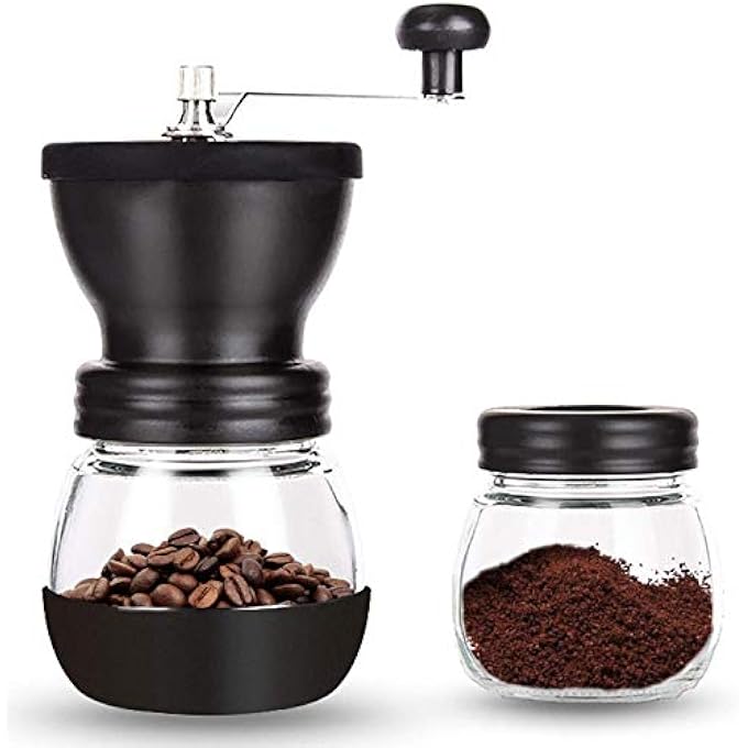 U-HOOME Manual Coffee Grinders Portable Burr Coffee Grinder With Ceramic Burrs Hand Mill Glass Jars For Eropress Drip Coffee Espress - Image 4