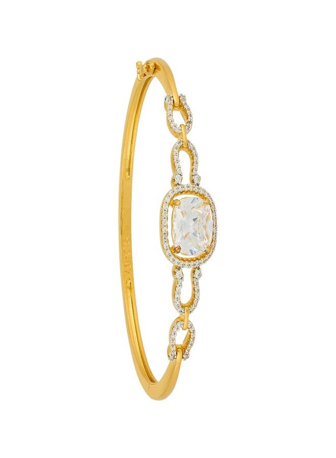 KUSHAL'S Fashion Jewellery White Rodium-Gold Polished Copper Zircon Kada, Best for Casual Wear & Special Occasion- 454232 - Image 1
