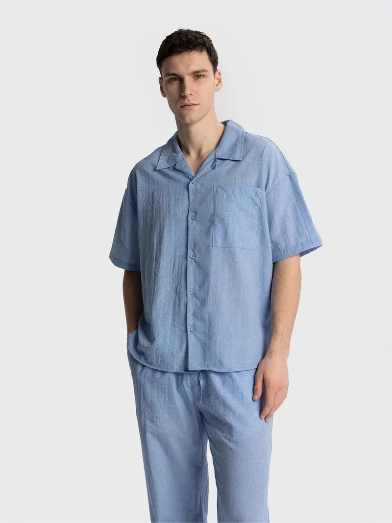 Giesto Baby Blue GIESTO Men's Relaxed Fit Short Sleeve Shirt for Men | Best Price UAE