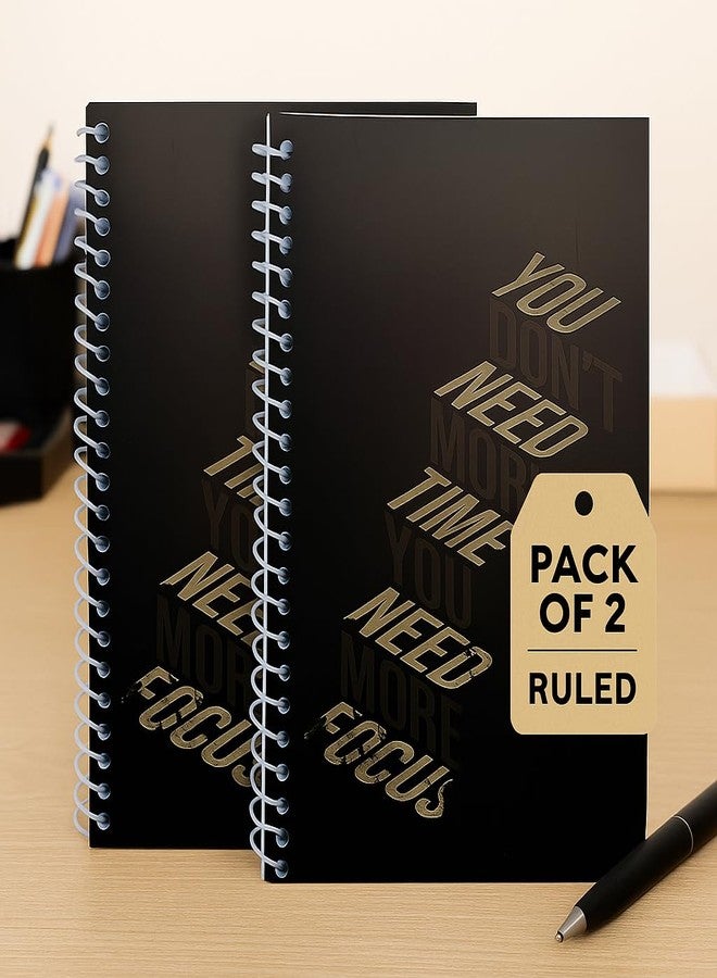 Spectrum A5 Spiral Notebooks, Black, Ruled Paper, 150 Pages, 100 GSM, Pack of 2, Flat-Lay Design with Safety Corners, 21x14 cm - Image 1