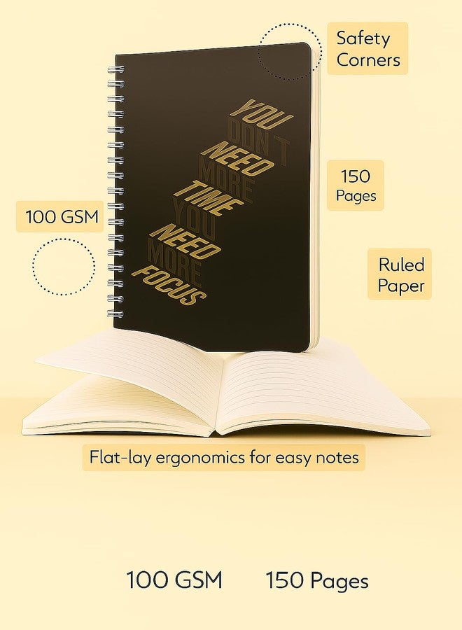 Spectrum A5 Spiral Notebooks, Black, Ruled Paper, 150 Pages, 100 GSM, Pack of 2, Flat-Lay Design with Safety Corners, 21x14 cm - Image 2