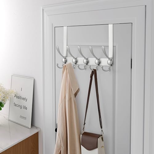 Dseap Over Door Hook 20 Upgraded Version SimpleAssembly Strong HeavyDuty Stainless Steel 5TriHook Over The Door Hanger Rack SimpleStrong Series Silver - Image 3