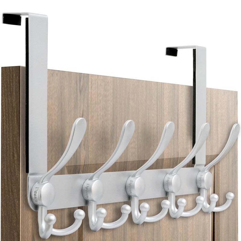 Dseap Over Door Hook 20 Upgraded Version SimpleAssembly Strong HeavyDuty Stainless Steel 5TriHook Over The Door Hanger Rack SimpleStrong Series Silver - Image 2