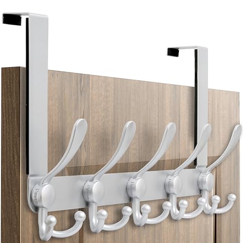 Dseap Over Door Hook 20 Upgraded Version SimpleAssembly Strong HeavyDuty Stainless Steel 5TriHook Over The Door Hanger Rack SimpleStrong Series Silver - Image 1