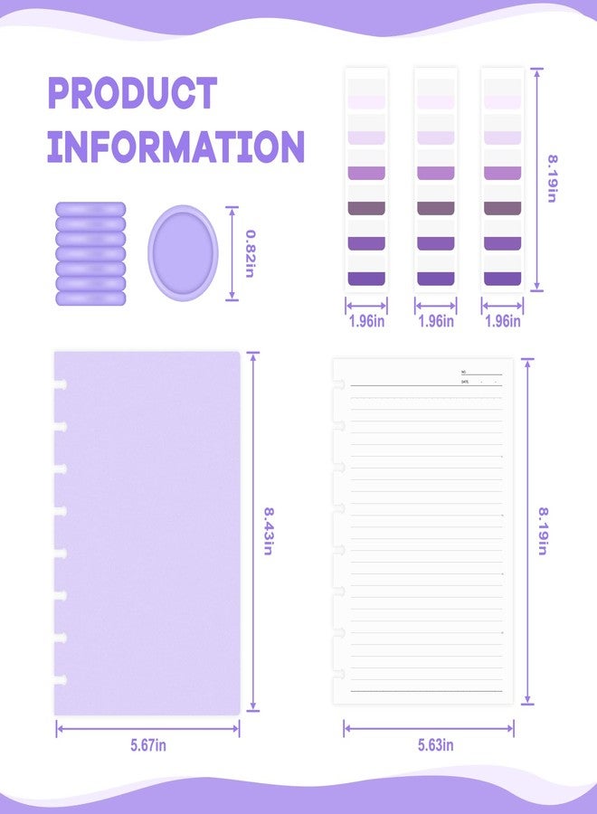 مفكرة موسا بير ذات الأقراص، مخطط ذو 8 أقراص مع صفحات قابلة للإزالة، 180 صفحة، غلاف بلاستيكي، مخطط ذو أقراص للعمل والسفر وتدوين الملاحظات (مع ملصق فهرس)، بنفسجي، مقاس A5 - Image 2