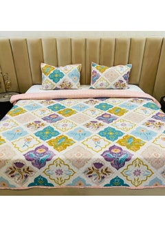 Subtlespreads Subtlespreads Premium Cotton Feel Quilted Bedcover for Double Bed King Size with 2 Quilted Pillow Covers Decorative Bed CoverQuilted Bedspread Bedsheet Multicolor Geometric  - Image 1