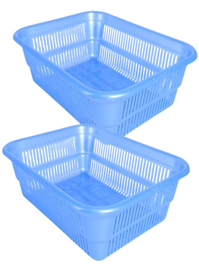 Simply Home Simplex-2 Multi-Purpose Plastic Storage Basket|Durable Stackable Organizer Tokri For Home,Kitchen,Bathroom & Office|Ideal For Toys,Clothes,Cosmetics,Stationery|Set Of 2|Blue - Image 1