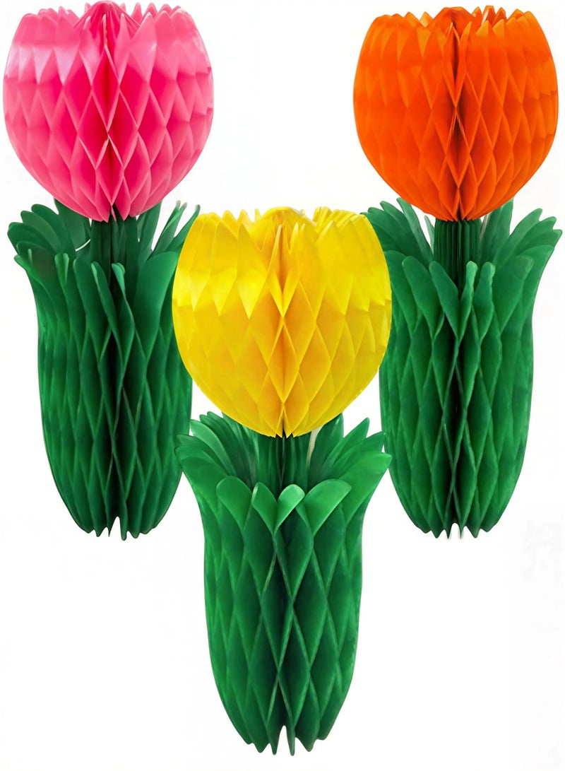 3 Pcs 3D Tulip Honeycomb Centerpieces | Spring Flower Table Decor for Home Mother's Day Garden - Image 1