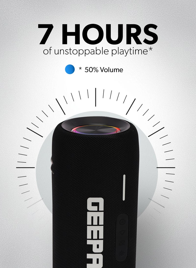 GEEPAS Water Resistant Bluetooth Speaker- GMS11201/ 5-7 Hours Playtime, TF, USB, AUX/ Rechargeable Battery, Enhanced Quality, Portable Party Vibes/ RGB Light Effects, Perfect for Parties, Picnics, Entertainment, etc. - Image 3