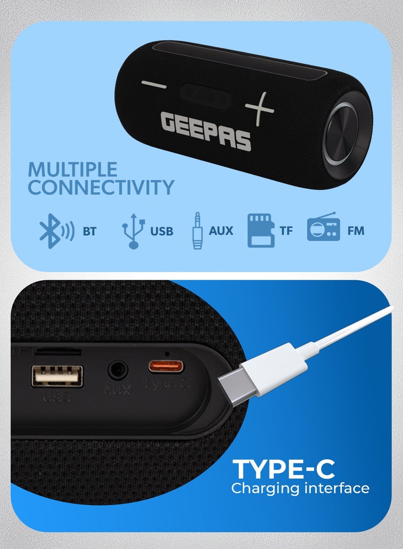 GEEPAS Water Resistant Bluetooth Speaker- GMS11201/ 5-7 Hours Playtime, TF, USB, AUX/ Rechargeable Battery, Enhanced Quality, Portable Party Vibes/ RGB Light Effects, Perfect for Parties, Picnics, Entertainment, etc. - Image 5