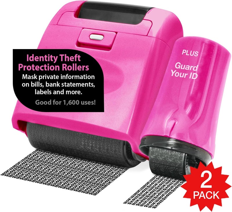 Plus Guard Your ID Security Stamp Wide Roller 2-Piece Kit, Pink, Blockout Address Cover, Faster Alternative to Shredder - Image 1