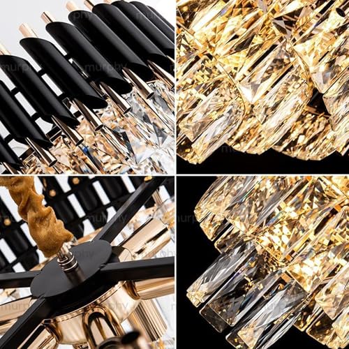 Murphy Black Mamba Black & Gold Crystal Pendant Light (Pack of 1) | 12 Inch Round Luxury Ceiling Chandelier with Metal Frame & Crystal Tubes for Living Room, Dining Room, Bedroom & Hall (300MM) - Image 4