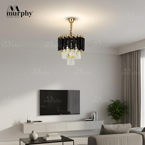 Murphy Black Mamba Black & Gold Crystal Pendant Light (Pack of 1) | 12 Inch Round Luxury Ceiling Chandelier with Metal Frame & Crystal Tubes for Living Room, Dining Room, Bedroom & Hall (300MM) - Image 2