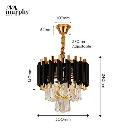 Murphy Black Mamba Black & Gold Crystal Pendant Light (Pack of 1) | 12 Inch Round Luxury Ceiling Chandelier with Metal Frame & Crystal Tubes for Living Room, Dining Room, Bedroom & Hall (300MM) - Image 3