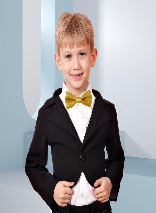 Bwerfuet Classic Adjustable Neck Bow Tie - Solid Color Satin Bow Tie for Boy Wedding Party Dress Up (Gold) - Image 4